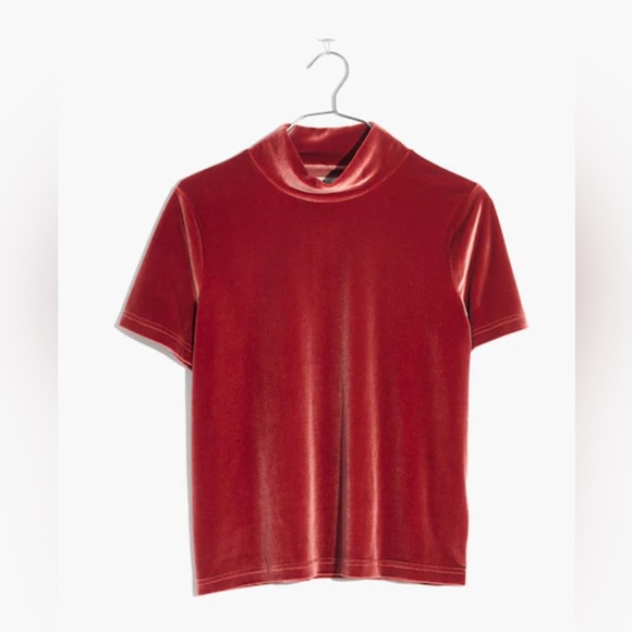Madewell Women’s Burnished Rust Velvet Mockneck Tee, size L - Picture 1 of 13